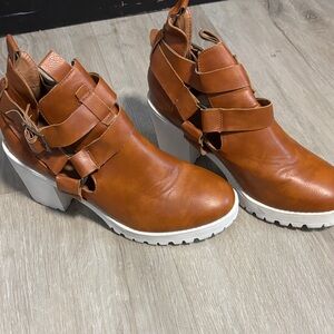 Wild Diva Tan Strappy Ankle Boots
